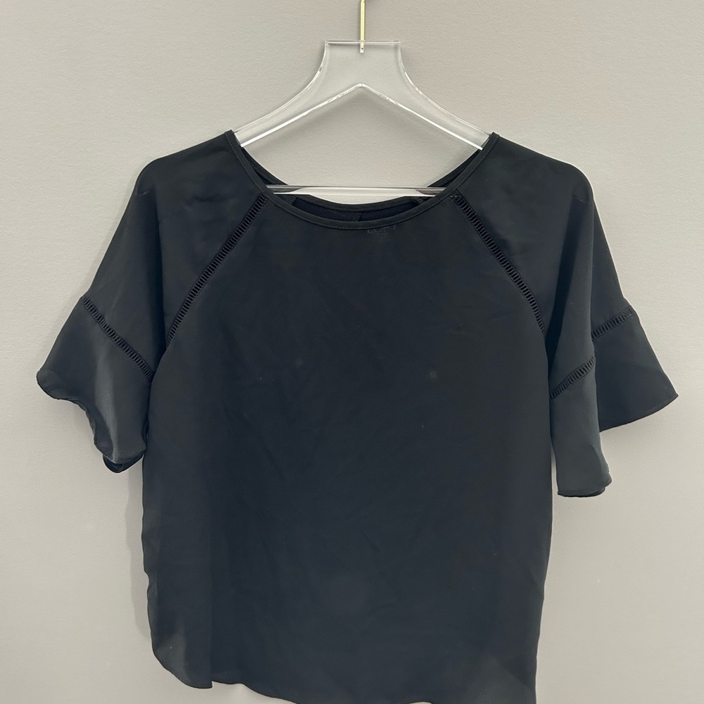 LOFT Black Boxy Ruffled Top - Picture 2 of 3